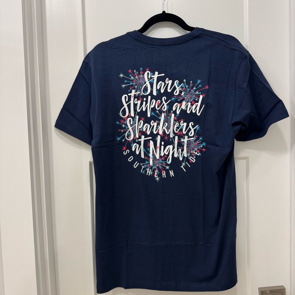 Southern Tide Blue Cotton Tee Woman small tshirt stars and stripes fireworks